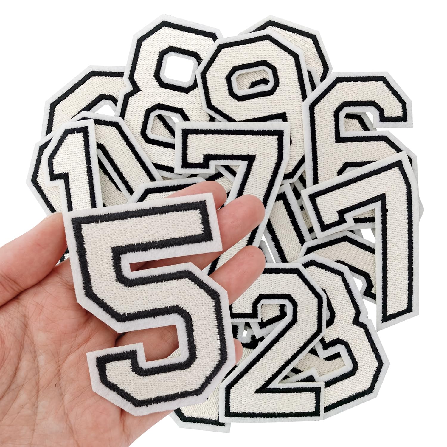 IANZE Number Iron on Patches, Iron on Numbers(0-9) for Fabric, Full Embroidery Numbers for Clothing, Hats, Dress, Jeans, T-Shirts, Backpacks, Etc(White)