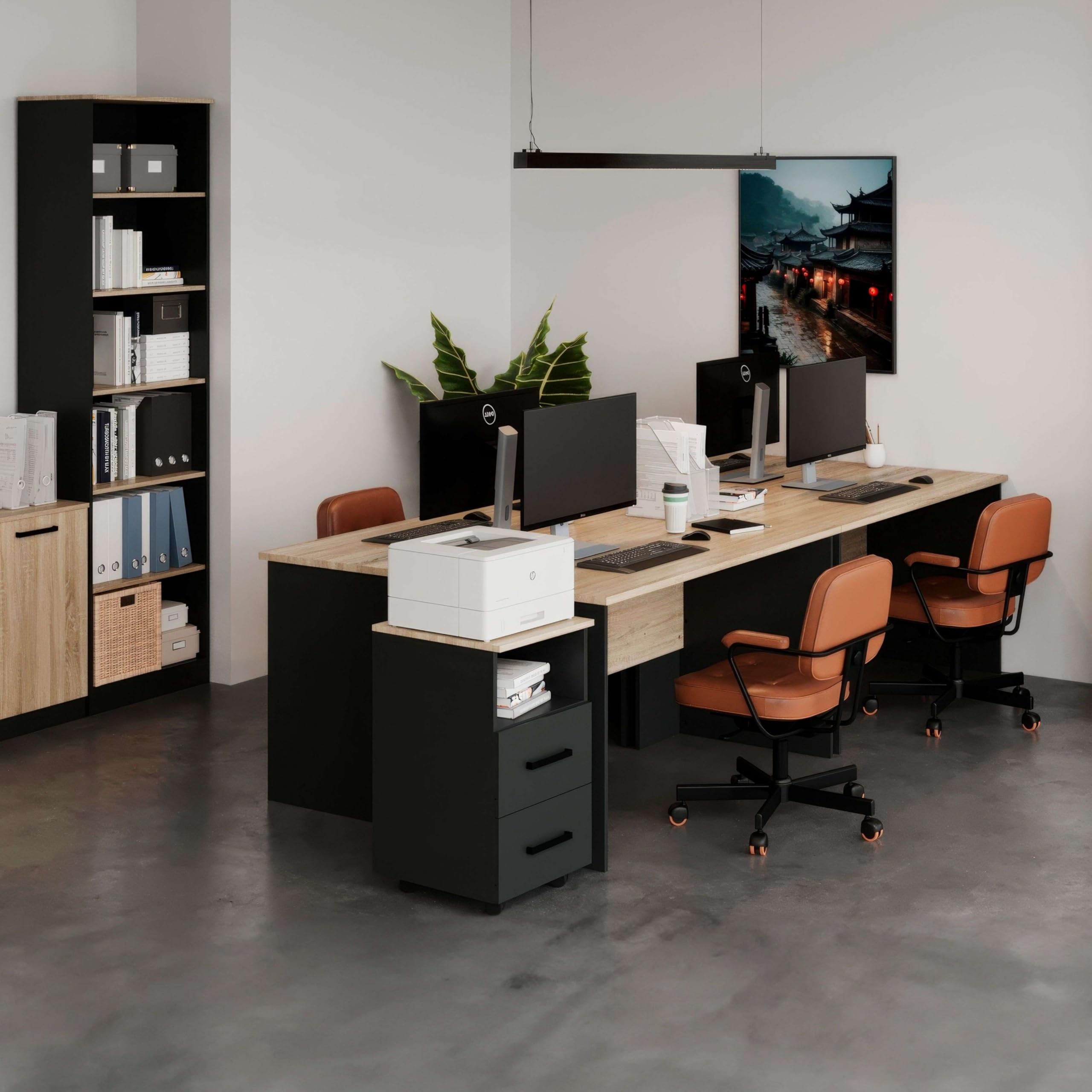 Miroytengo Mesa de Escritorio Oficina Nibis Estilo Industrial Color Roble Sonoma y Gris Antracita 140 cm