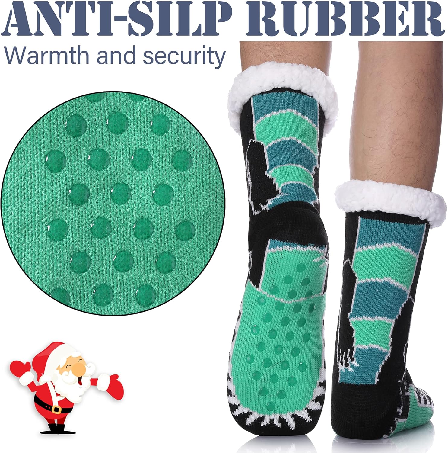 LINEMIN Mens Warm Slipper Socks Soft Cozy Fuzzy Fleece-Lined Winter Non Slip Indoor Christmas Socks - Image 3