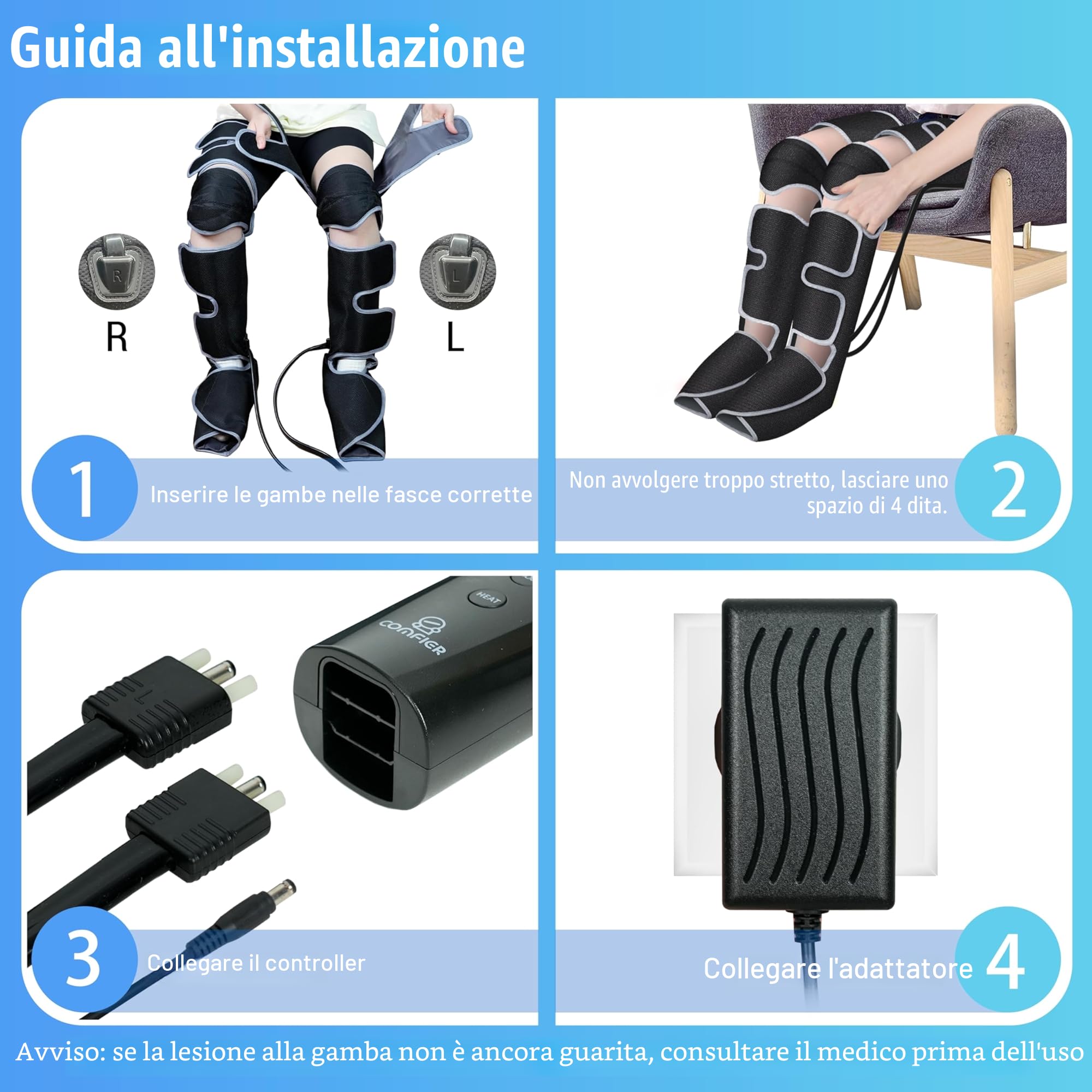 COMFIER Massaggiatore per gambe, a compressione, al polpaccio, con calore, regali per uomini, 3 impostazioni di calore e 3 intensità, nero