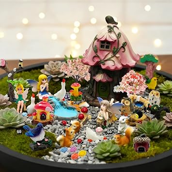 DAYUMKOU 96 Pcs Miniature Fairy Garden Accessories Outdoor for Display, Fairy Garden Decor Ideal as DIY Ornaments, Resin Accessories for Creative Micro Landscape