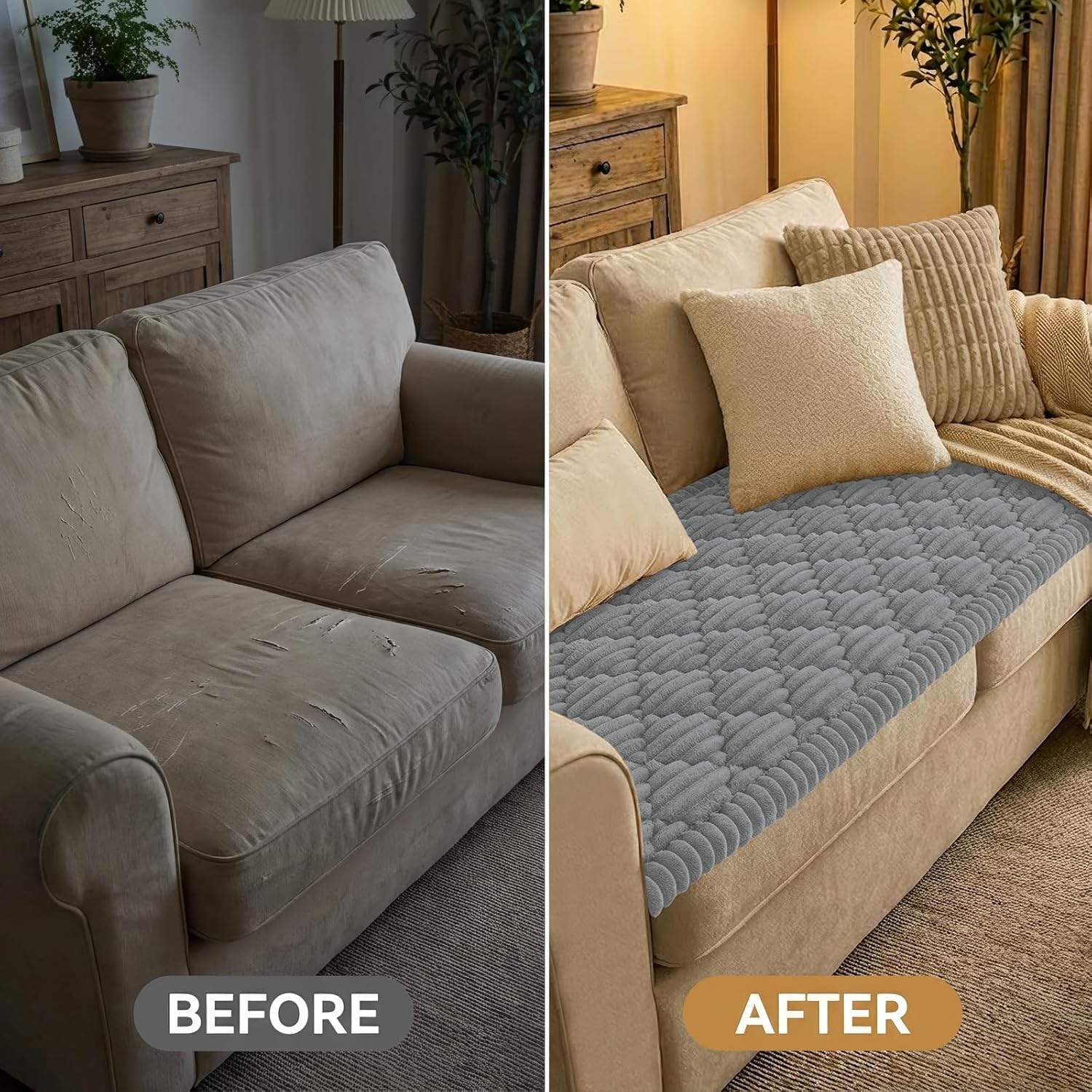 Smiry Pet Couch Covers for Dogs Washable, Non-Slip Fuzzy Couch Covers for 3 Cushion Sofa Pet Friendly, Soft Thick Furniture Protector Sofa Slipcover Mat for Dogs (Grey, 27.6" x 59")