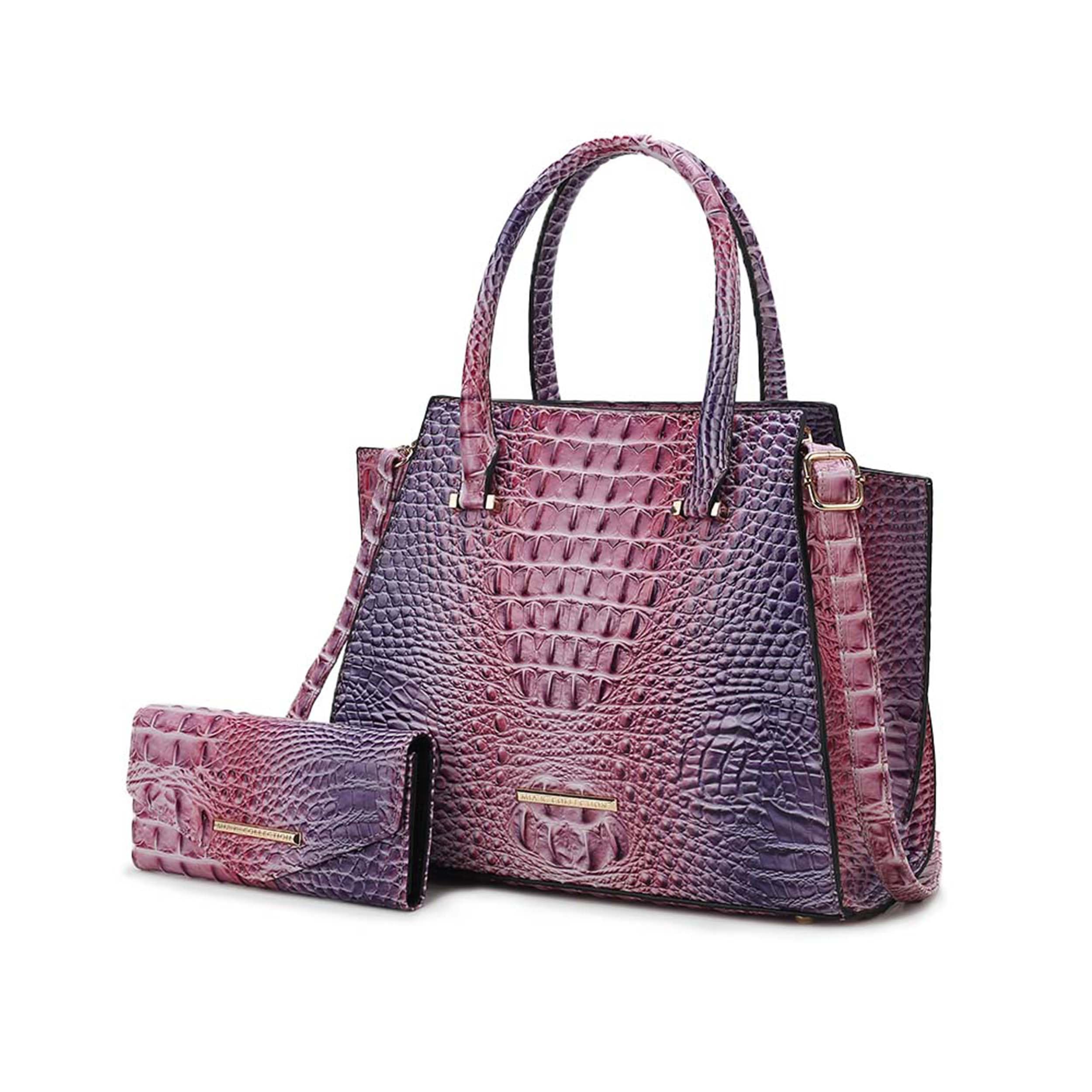 MKF Collection Tote Bag for Women & Wristlet Wallet, Crocodile-Embossed Vegan Leather Top-Handle Handbag Purse Set by Mia k