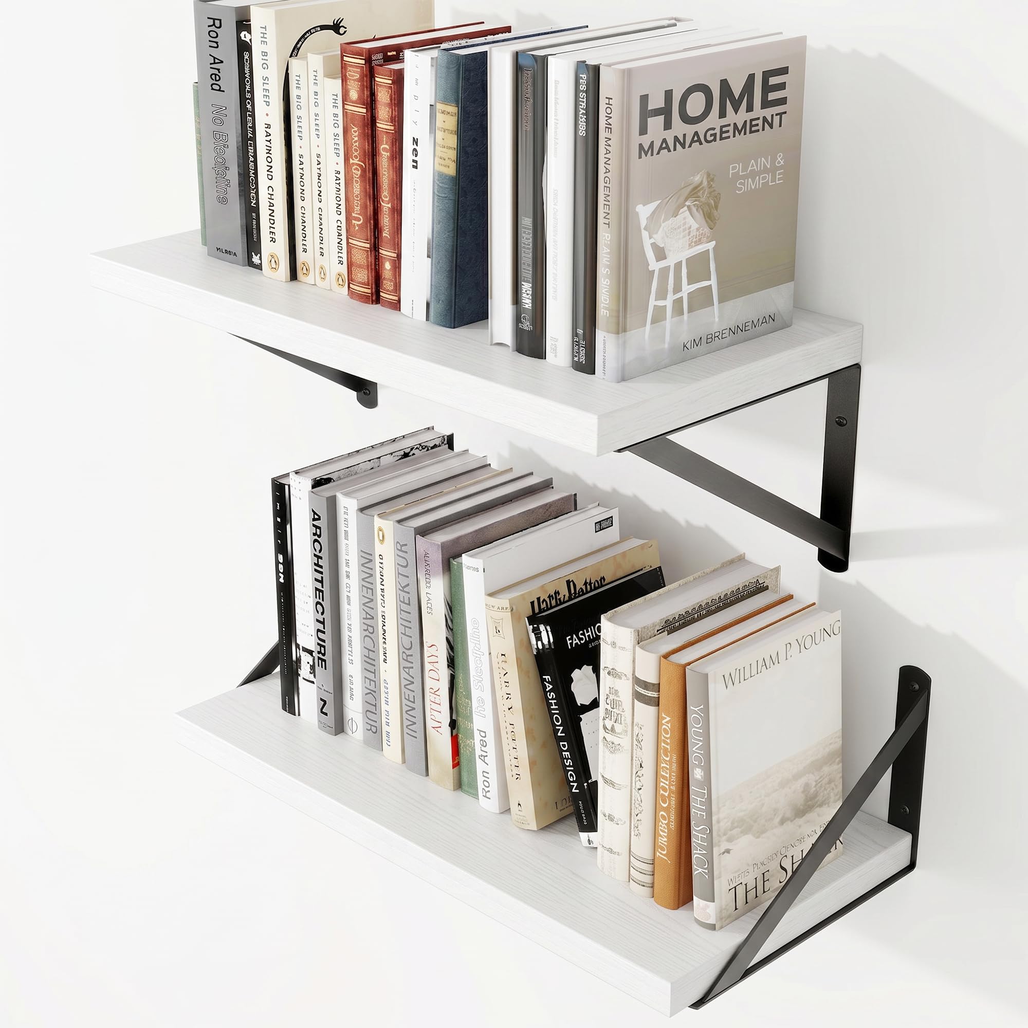 20cm Deep Floating Shelves, 40cm Long, 13kg Capacity, White Finish, 2pcs — image 1