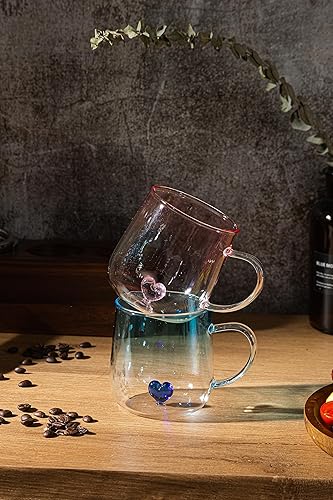 Miniatura 7 de Tazas de café de vidrio con grabado de corazón, vasos estéticos de 16 onzas, taza de té, taza de deseos, regalo único para el día de San Valentín