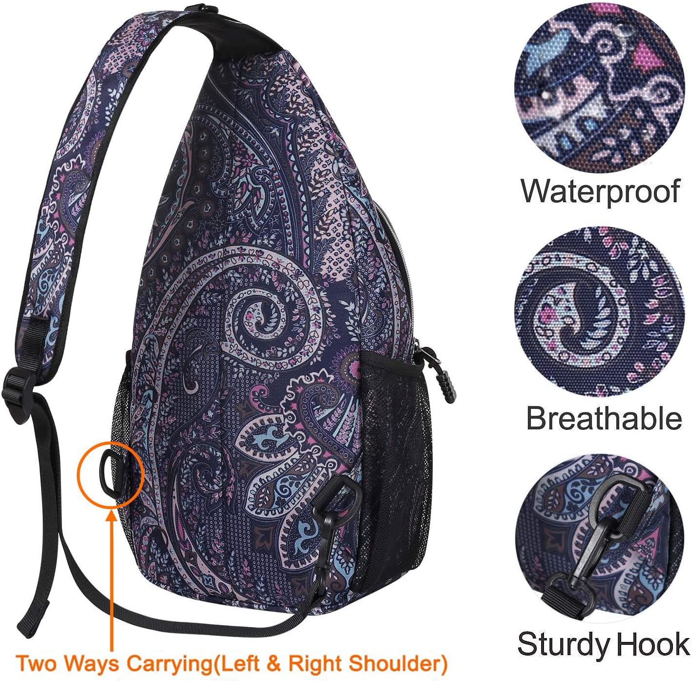 MOSISO Sling Backpack,Travel Hiking Daypack Pattern Rope Crossbody Shoulder Bag, Navy Blue Base Totem Texture - Image 4