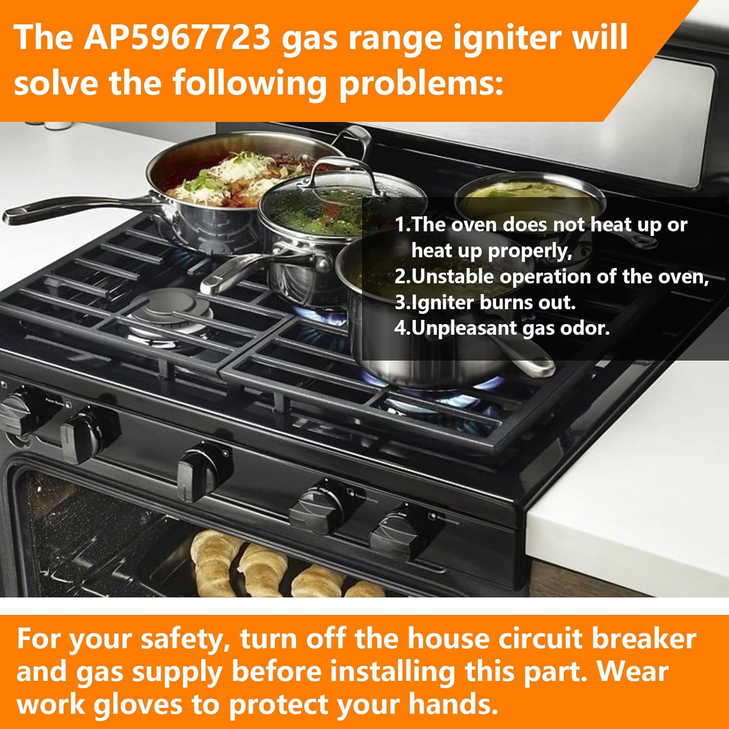 Oven Range Igniter Compatible with Samsung NX58M9420SS/AA Samsung NX58K3310SS/AA Samsung NX58K9852SG/AA Samsung NX58M6850SG/AA Ranges L
