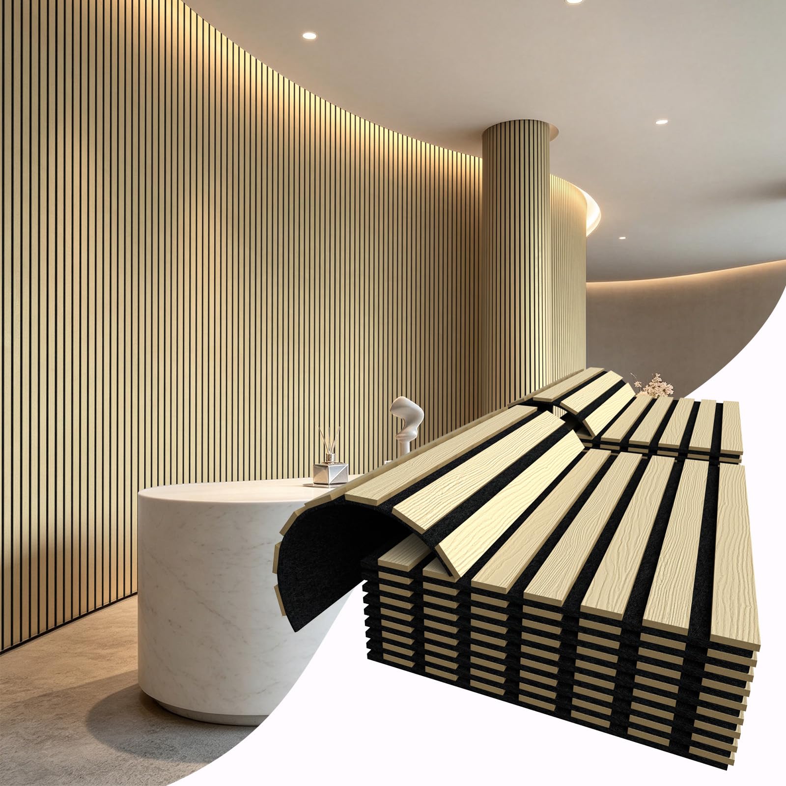 Vieshful 20 Piezas Paneles de Madera Flexibles MDF 28x40cm Roble Natural | Listones de Pared Acústicos para Columnas y Curvas, Paneles 3D para Reducir Eco y Mejorar Sonido, Decoración DIY