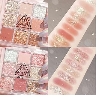 Kayswang 9 colors glitter eyeshadow palette makeup palette matte high pigment color cream texture natural eye shadow powder eye shadow palette in autumn and winter long lasting and waterproof (pink+orange)