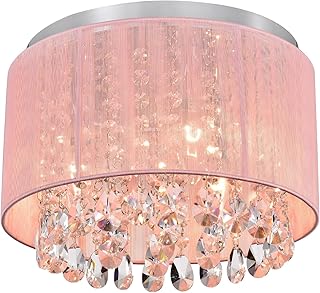 LaLuLa Pink Chandelier Drum Flush Mount Chandelier Crystal Ceiling Light...