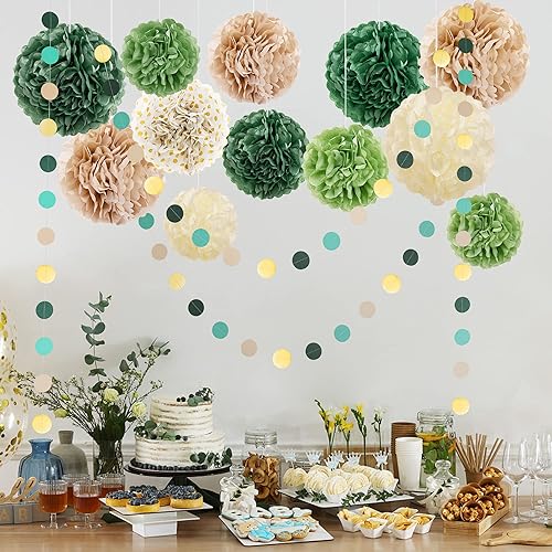 Miniatura 2 de Decoraciones de fiesta doradas y blancas, pompones de papel de seda con guirnalda para cumpleaños, compromiso, decoración de boda, telón de fondo