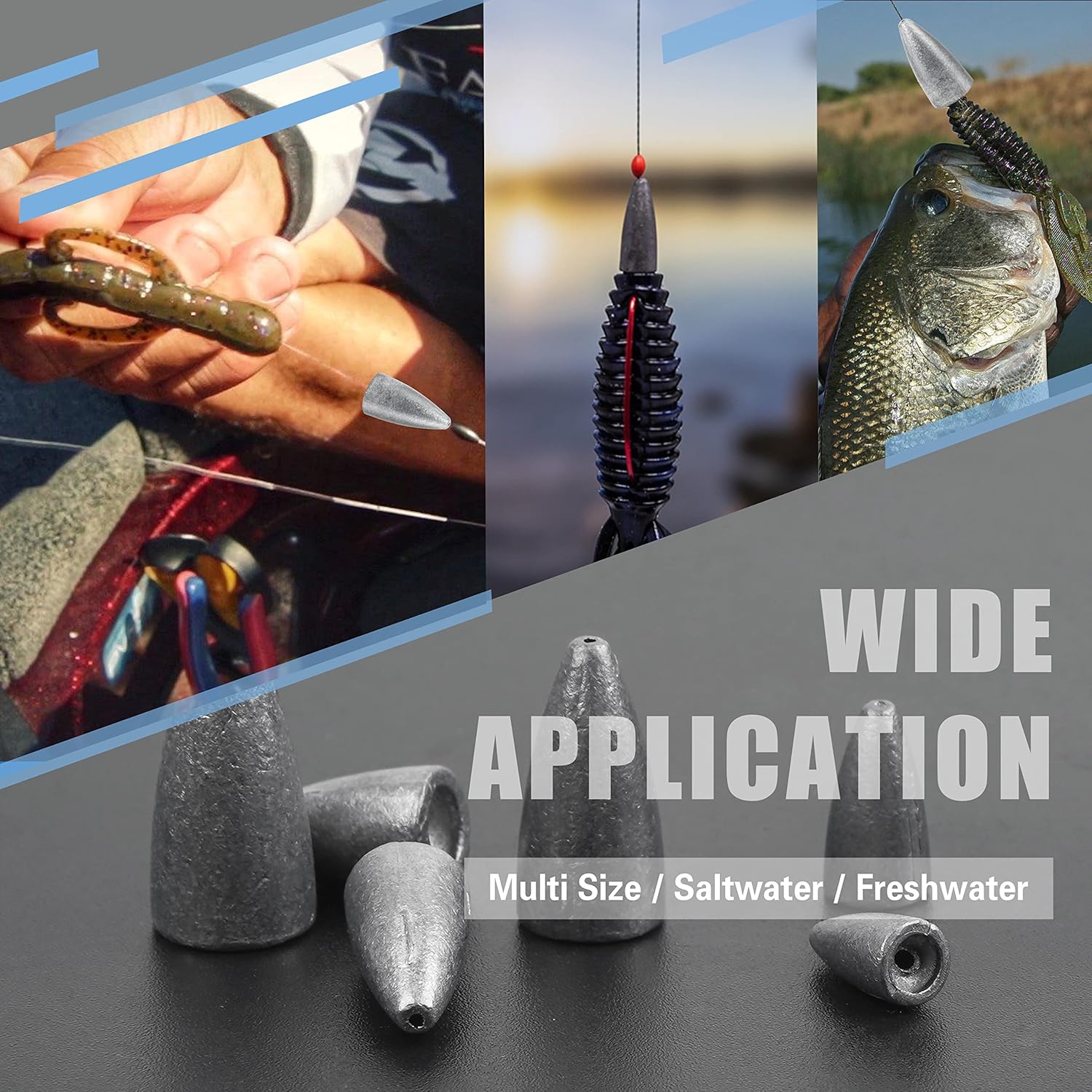 Bullet Fishing Weights Sinkers, 45 Pack Fishing Sinkers Worm Weights Sliding Fishing Sinkers for Bass Fishing Pitching and Flipping Texas Rigs Saltwater Freshwater Fishing Tackle