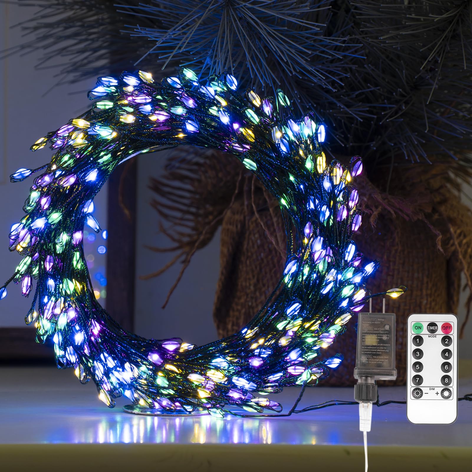 Firecracker Fairy Lights,33FT 300Leds Waterproof Twinkle Lights Plug in,8 Modes Remote String Light for Indoor Outdoor Christmas Wedding Birthday Patio Garden Decor,Green Wire,Multicolor