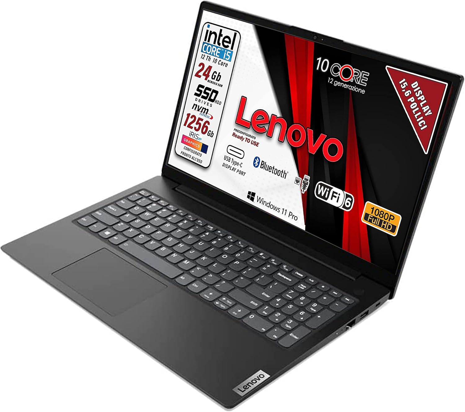 Lenovo, Pc portatile notebook, Cpu Intel i5 12Th, 1235U 10 Core, 24 Gb RAM, Full HD 15,6, SSD Nvme da 256 Gb + HDD DA 1000 Gb, Webcam, usb C, Win 11 Pro, pronto alluso, garanzia Italia Lenovo, Pc portatile notebook, Cpu Intel i5 12Th, 1235U 10 Core, 24 Gb RAM, Full HD 15,6, SSD Nvme da 256 Gb + HDD DA 1000 Gb, Webcam, usb C, Win 11 Pro, pronto alluso, garanzia Italia