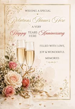 Nephew & Husband Anniversary Card - Personalise with Any Names, Relation and/or Year - Congratulations Champagne Glasses Design - LUXURY TEXTURED CARD - POSTED SAME DAY - FULL COLOUR INSIDE!