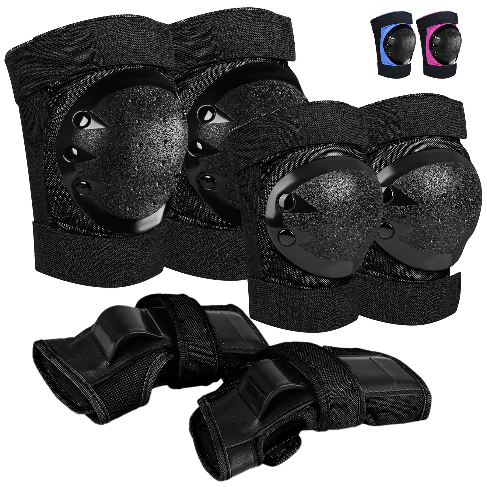 Schützer Schonerset 6 in 1 Inliner Protektoren Set Kinder Schutzausrüstung, Verstellbare Knieschoner Ellenbogenschützer Handgelenkschoner für Skaten Fahren Roller Skateboard