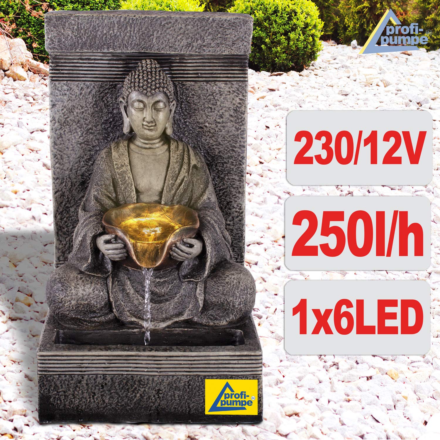 profi-pumpe.de Fontanna ogrodowa studnia ozdobna fontanna pokojowa fontanna Zen źródło światła LED 230 V wodospad do ogrodu, stawu ogrodowego, na taras, balkon. Bardzo dekoracyjna