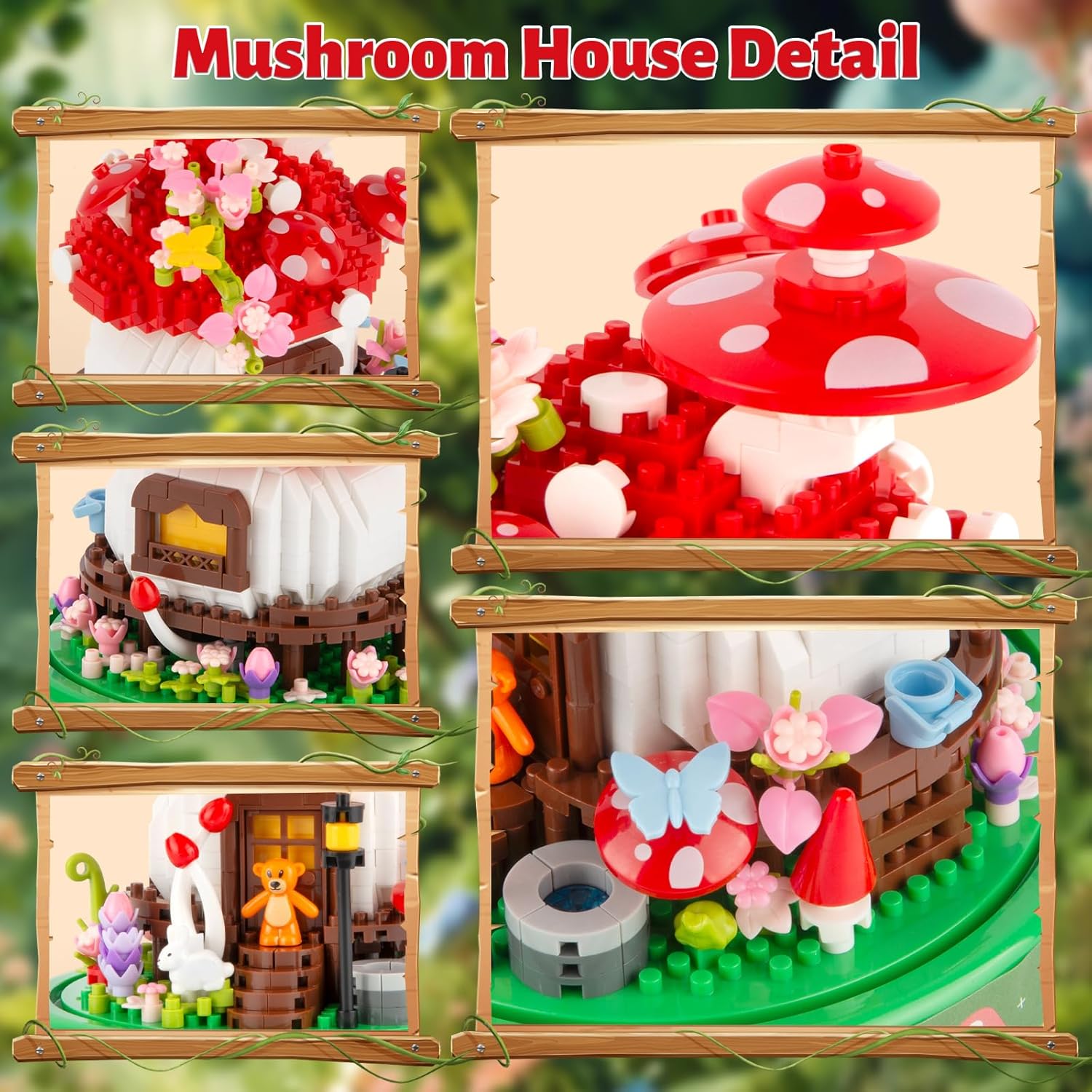 Vziimo Mushroom House Building Set, Creative Mushroom Flower House Model Kits with Dust Cover, 645PCS Micro Bricks Collectible Ideals Gifts for Adults 14+