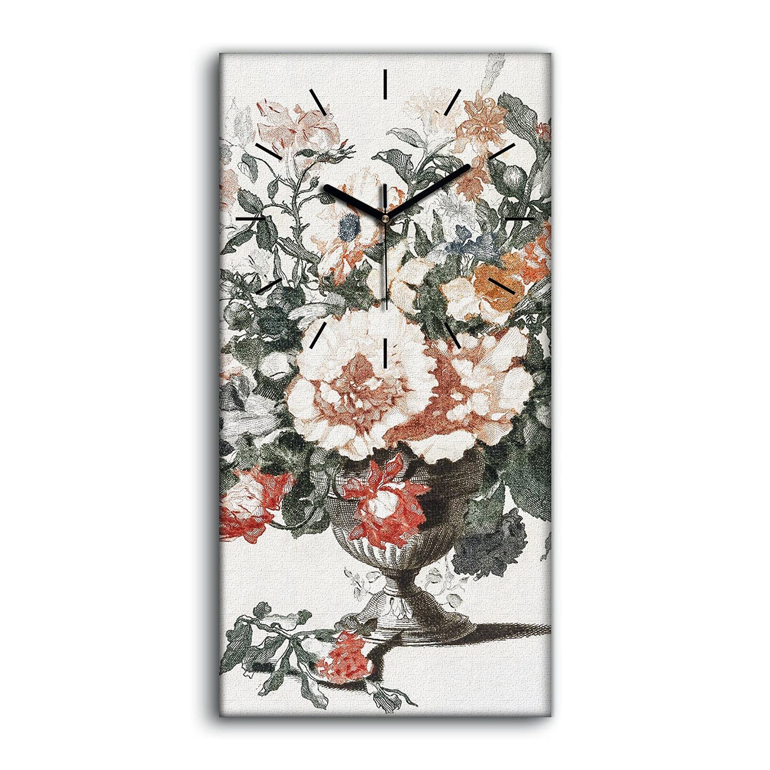 Horloge sur Toile Fleurs 30x60cm Coloray pour Décoration Murale Moderne