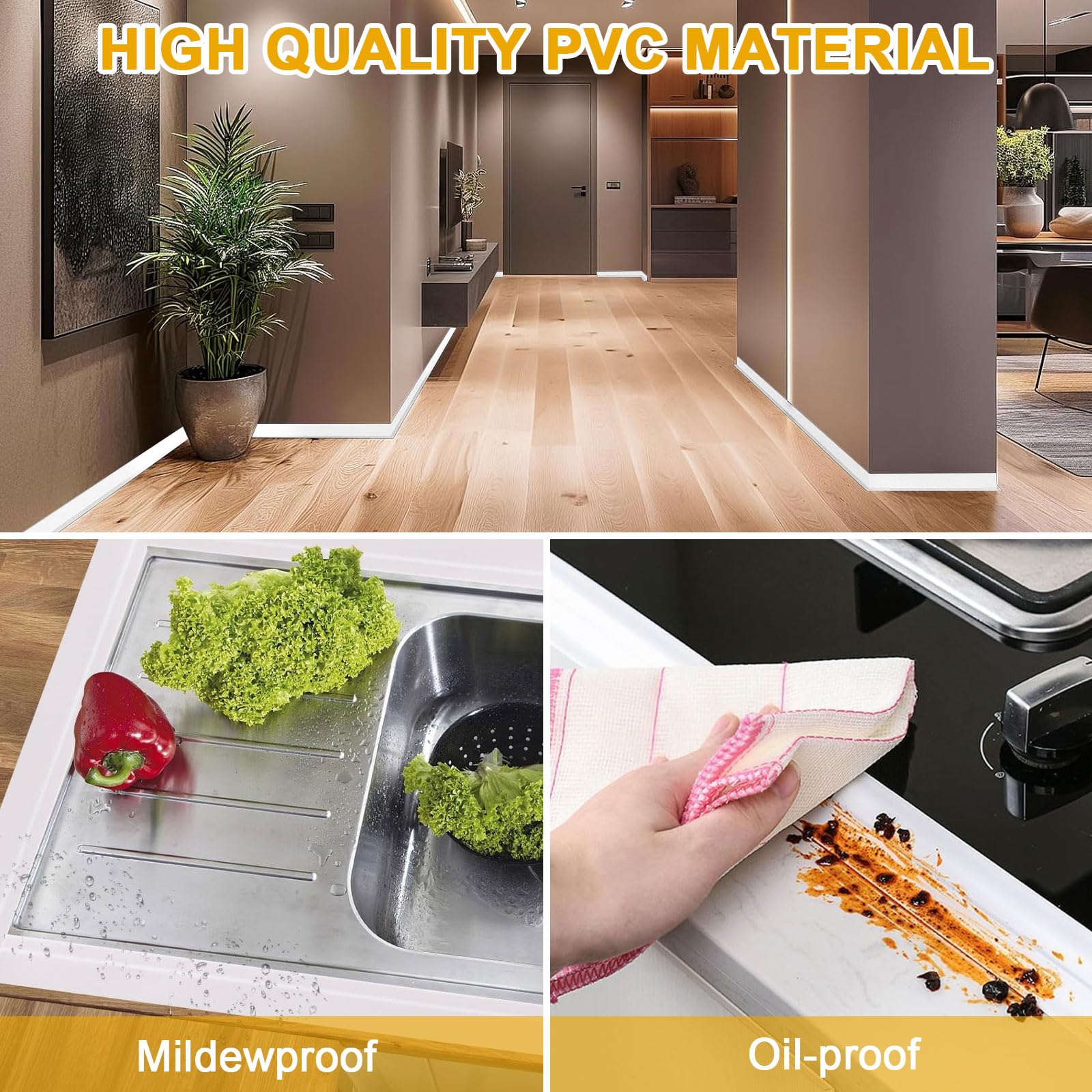 Rodapies Blanco Autoadhesivo, Rodapie PVC 80mm x 20 mm x 3m Zocalo Cocina, Flexible Rodapie Rodapies Cocina y Baño (Blanco)
