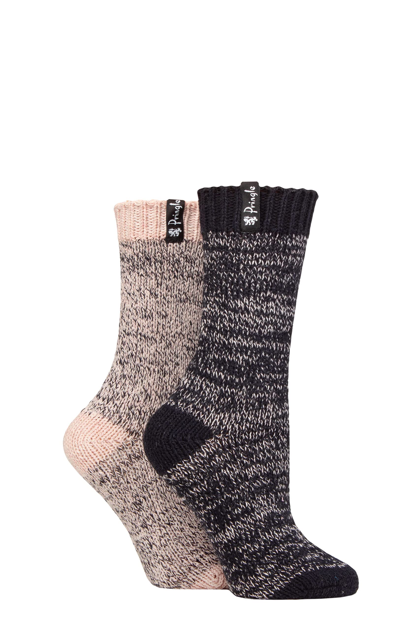 Pringle Womens Boot Socks Wool Blend for Walking and Outdoors Breathable Medium Thickness 2 Pairs - Plain Navy/Light Pink 4-8