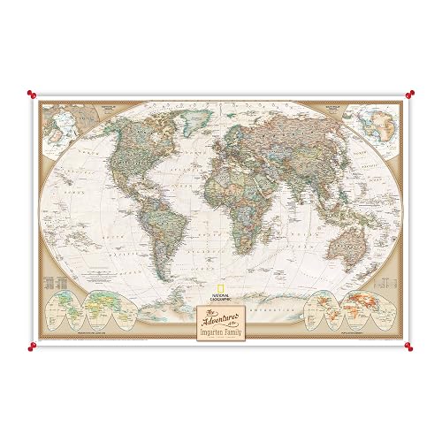 Executive World Map Canvas Poster with Pins Extra Large