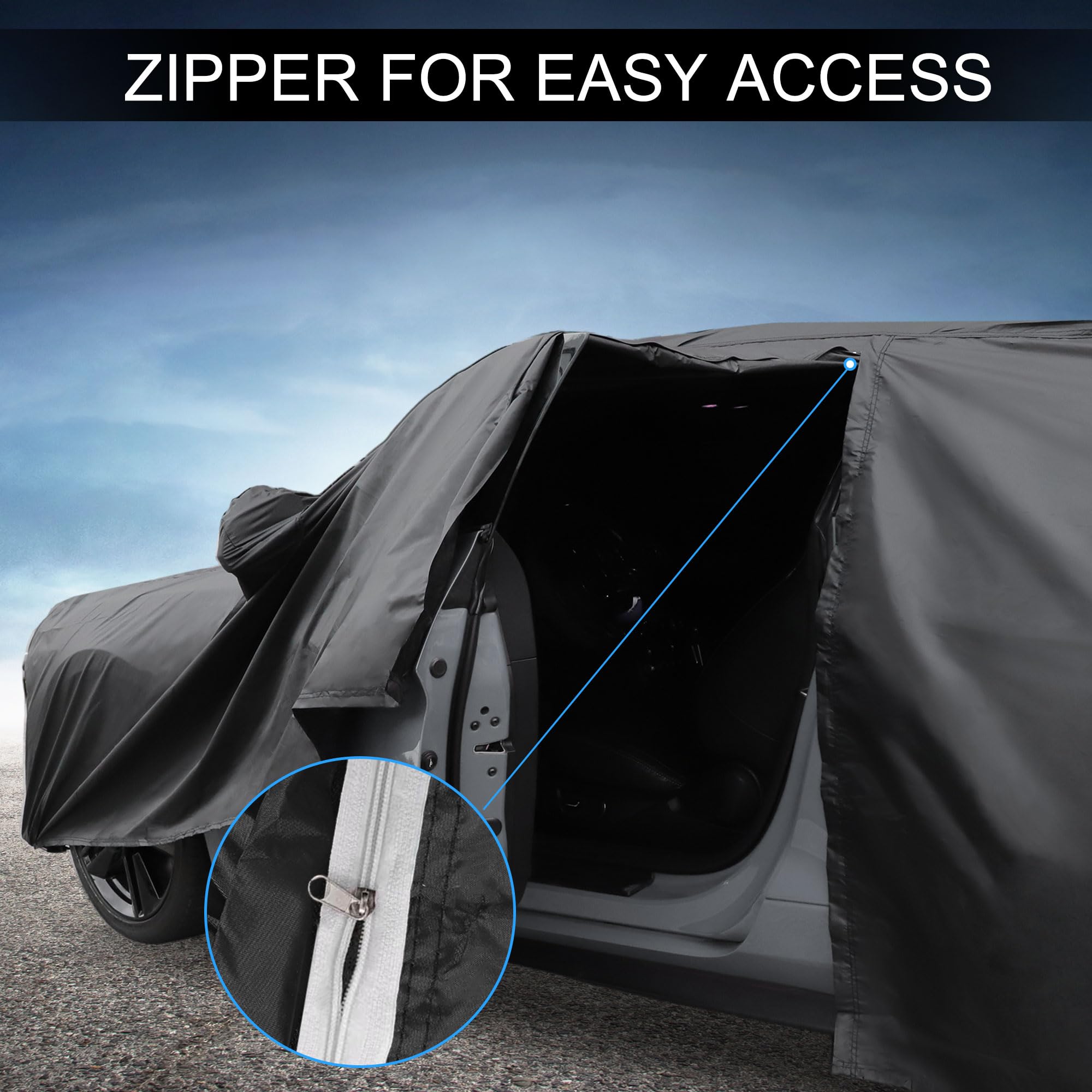 X AUTOHAUX Car Cover Outdoor Waterproof Sun Rain Snow Hail Protection with Left Side Door Zipper 210D-PU for — view 7