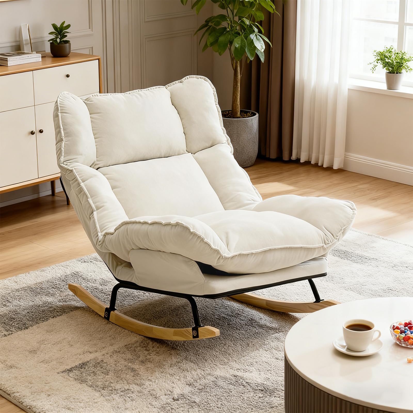 WXJHL Extra-large Rocking Chairs，Adjustable Indoor and Outdoor Lounge Chair with Cushions for Studies, Living rooms and Patios