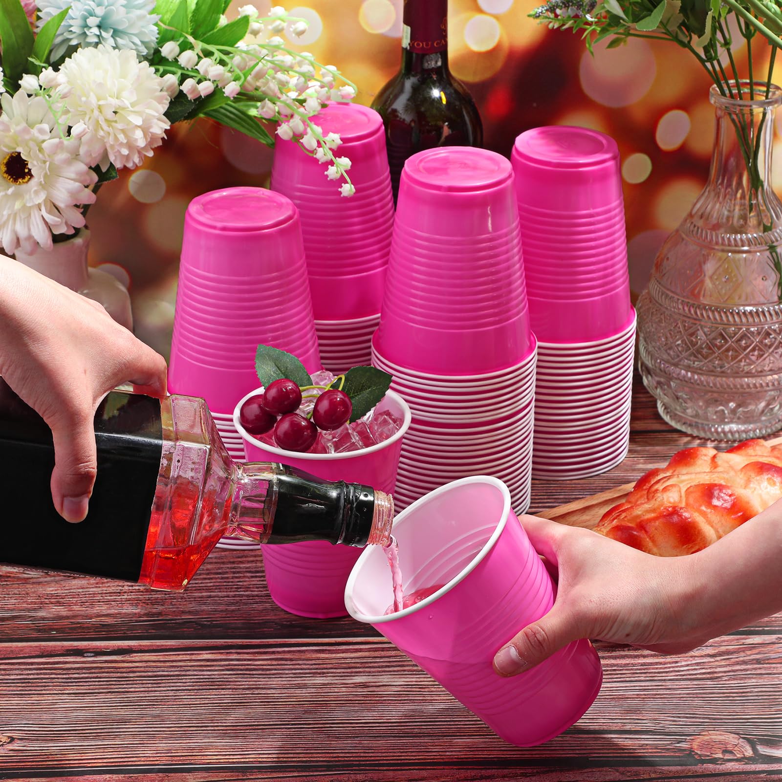Amazon.com: Zubebe 100 Pack Pink Cups, 18oz Disposable Plastic Cups Large  Drinking for Bachelor Party Valentine's Galentine's Day Wedding Birthday  Picnic Festive Celebrations : Health & Household
