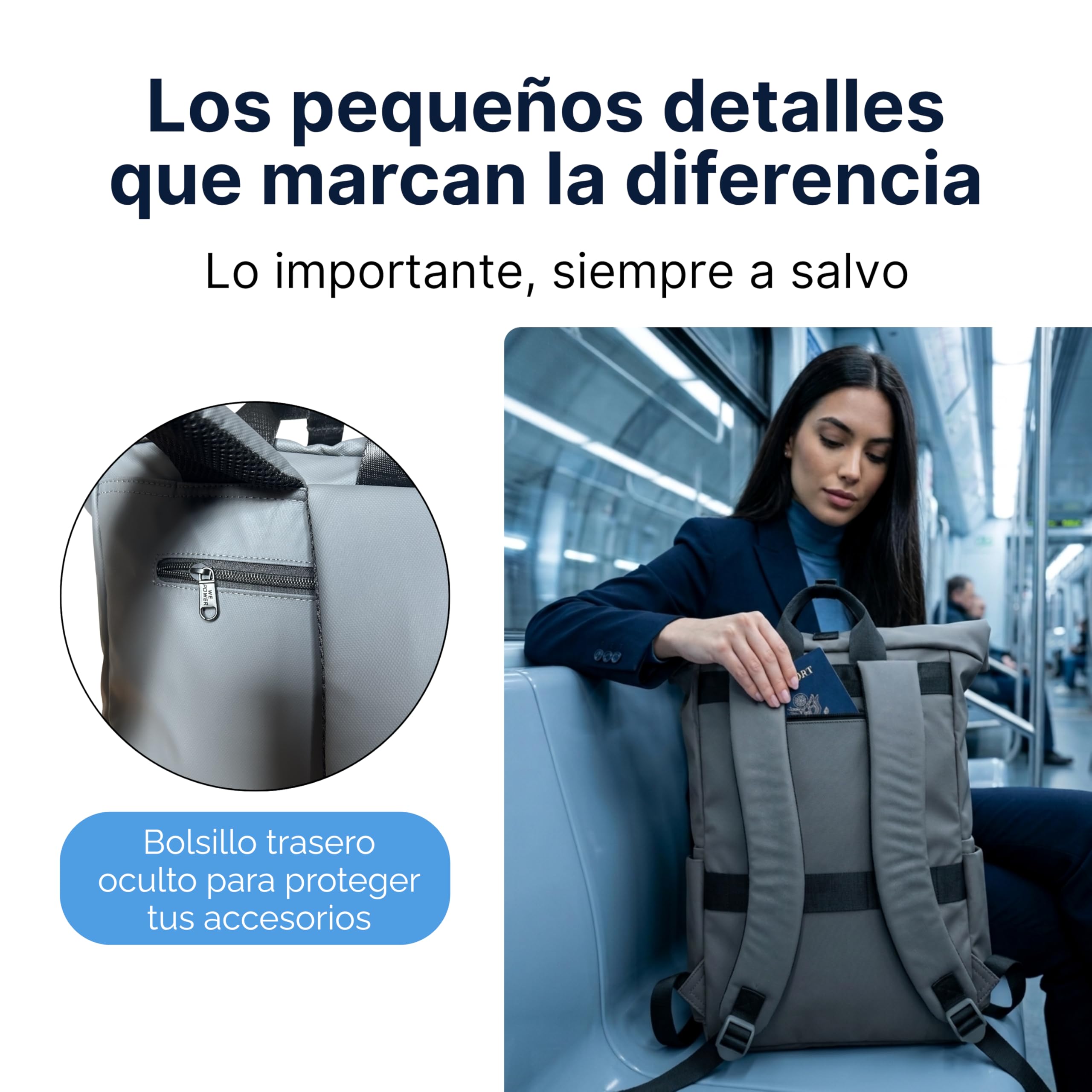 Mochila Rolltop para Ordenador Portátil, Mochila Profesional Elegante con Múltiples Compartimentos, Ergonómica e Impermeable, ideal para la Oficina