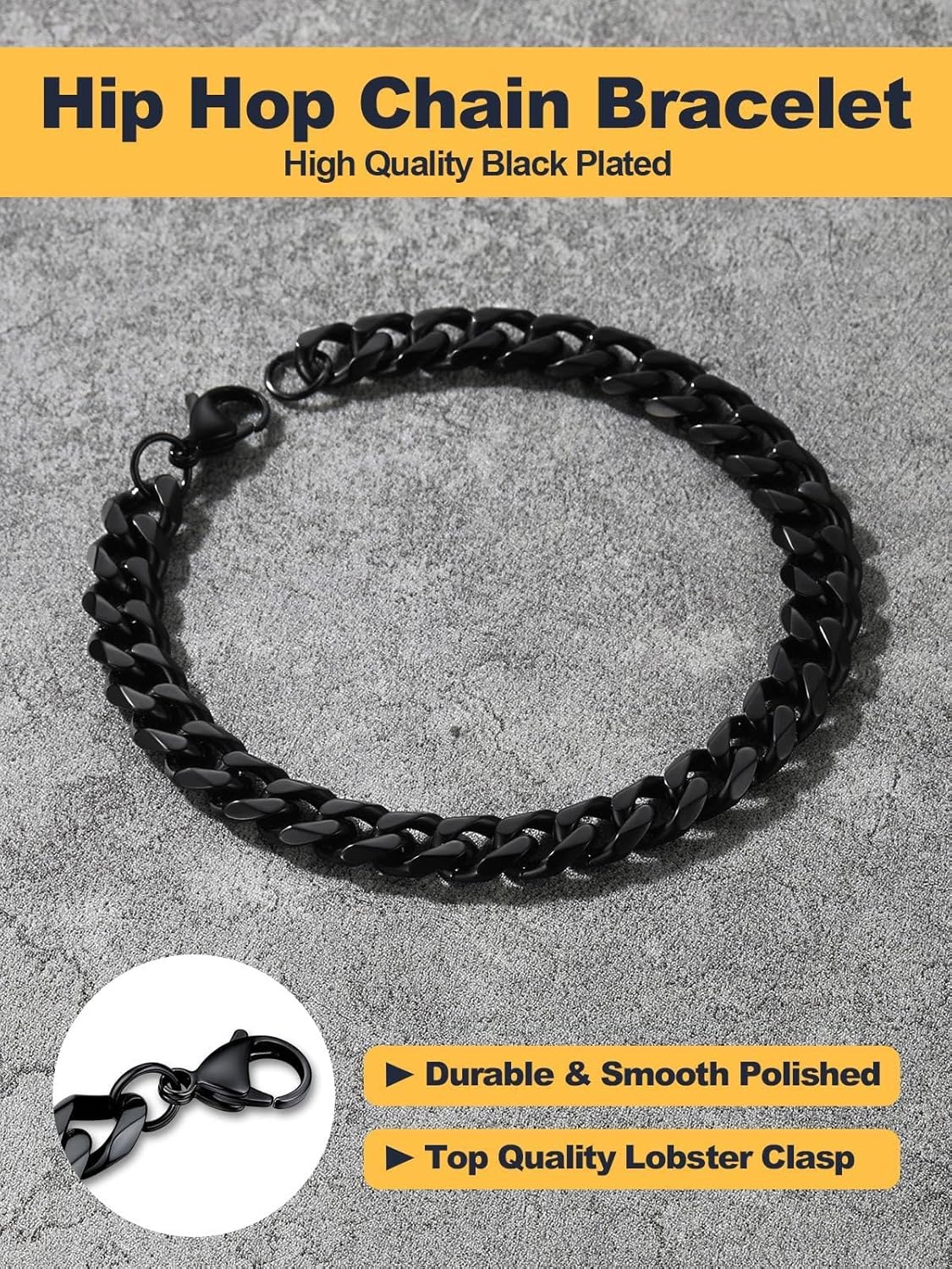 U7 Link Bracelets for Men, Cuban Link/Rope/Watch Band Solid Bracelet, Silver Black Gold Color Wrist Bracelet 3/6/9/12/15mm Width, 6.5/7.5/8.3 Inch Length, Hand Chain Jewelry for Mens Women - Image 4