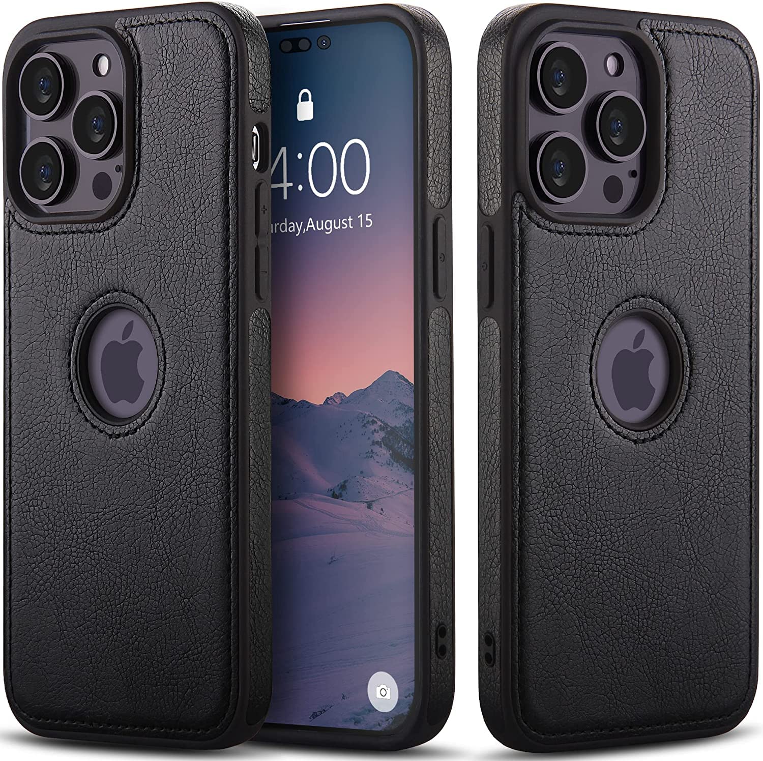 iPhone 15 Pro Max Leather Case, Thin Flexible Soft Grip Luxury PU Leather Cover for Men, Durable Anti-Scratch Full Phone Cases Compatible with iPhone 15 Pro Max (Black)