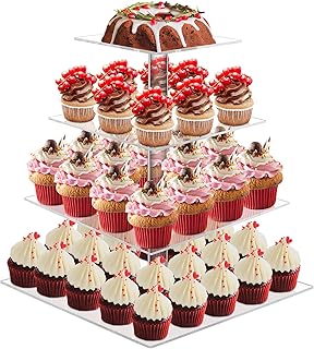 Cupcake Stand, 4 Tier Cupcake Stands for 52 Cupcakes, Square Acrylic Dessert Table Display, Clear Cupcake Tower Holder Display for Birthday, Wedding, Baby Shower, Party