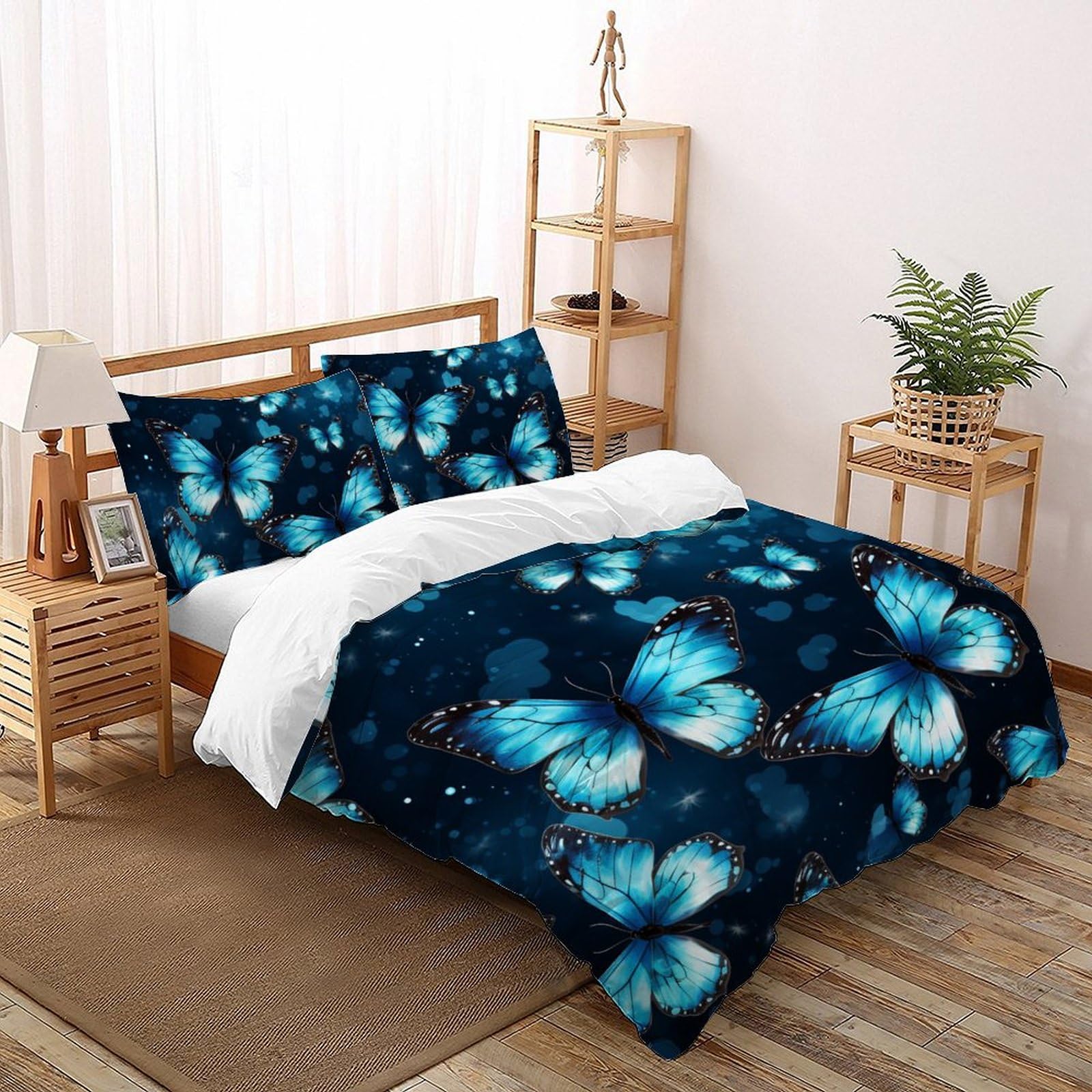 Housse de couette papillon 3D 200x200 cm en microfibre avec 2 taies d'oreiller