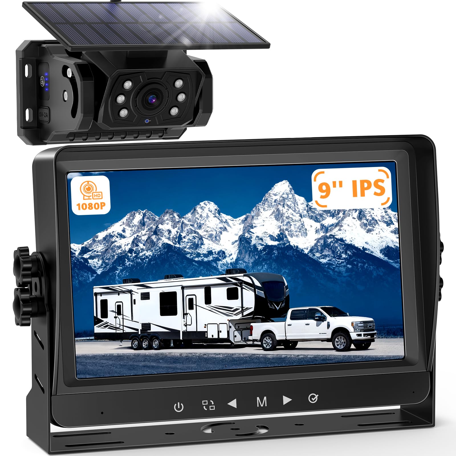 VASTEND Camara Trasera Coche Inalambrica Solar, Magnética 10000mAh Recargable Batería Cámara Marcha Atras con 1080P 9'' Monitor, Impermeable, Visión Nocturna, para Coche, Camión, Caravana(VS-9A)