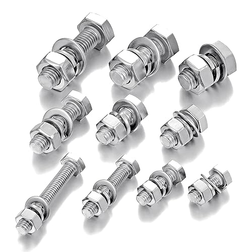 Vista 11 de Kit surtido de 164 tuercas y pernos de cabeza hexagonal, tornillos de acero inoxidable 304 plateados M6/M8/M10, tornillos métricos, incluye