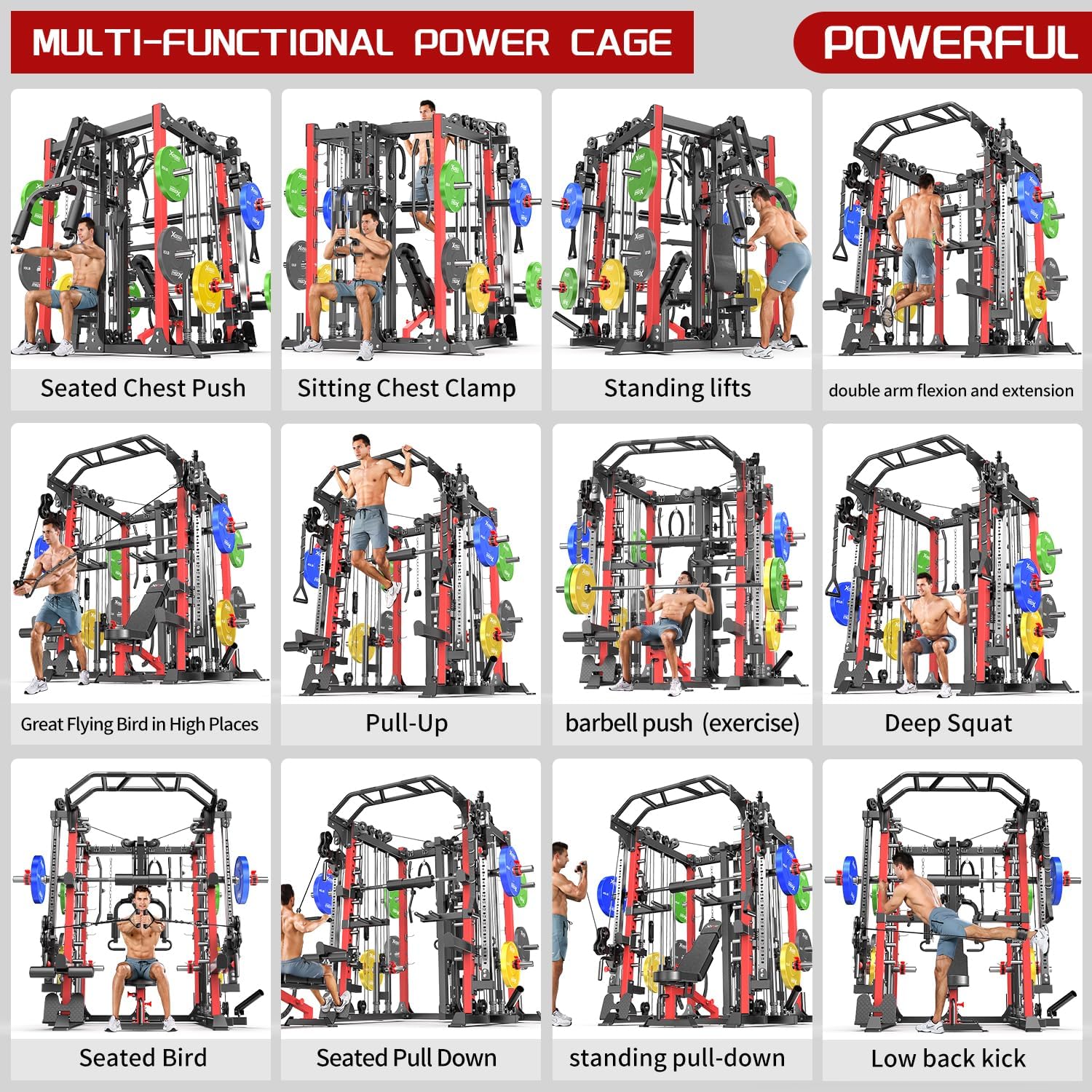 XGSW XINGESIWR XGSW Multi-Purpose Squat Rack – Smith Machine with Cable Crossover System - Image 8