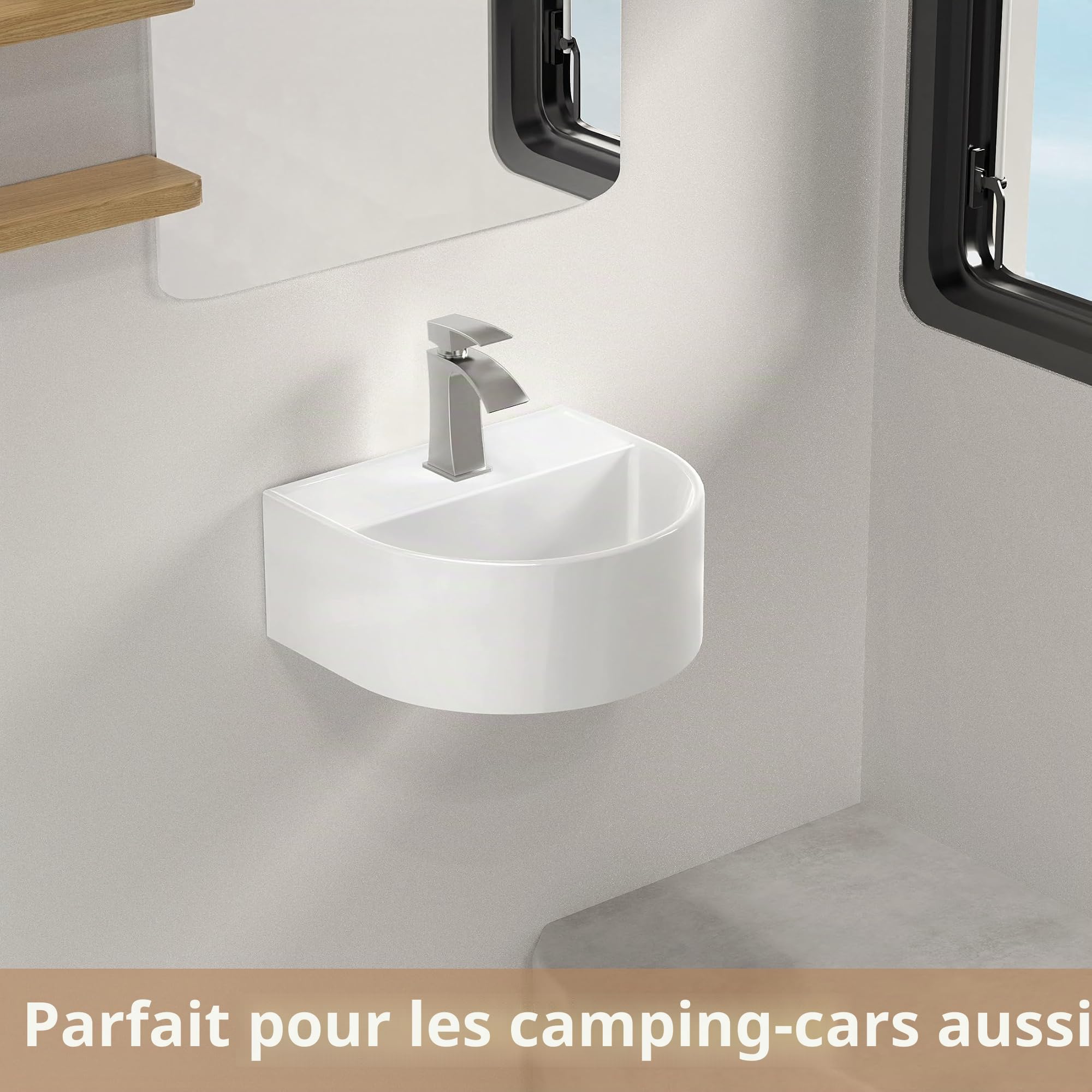 KES Lavabo Suspendu Salle de Bain et WC 32,4 x 28,5 x 13 cm Blanc Céramique Lavabo Salle de Bain Rond Moderne, BWSC101