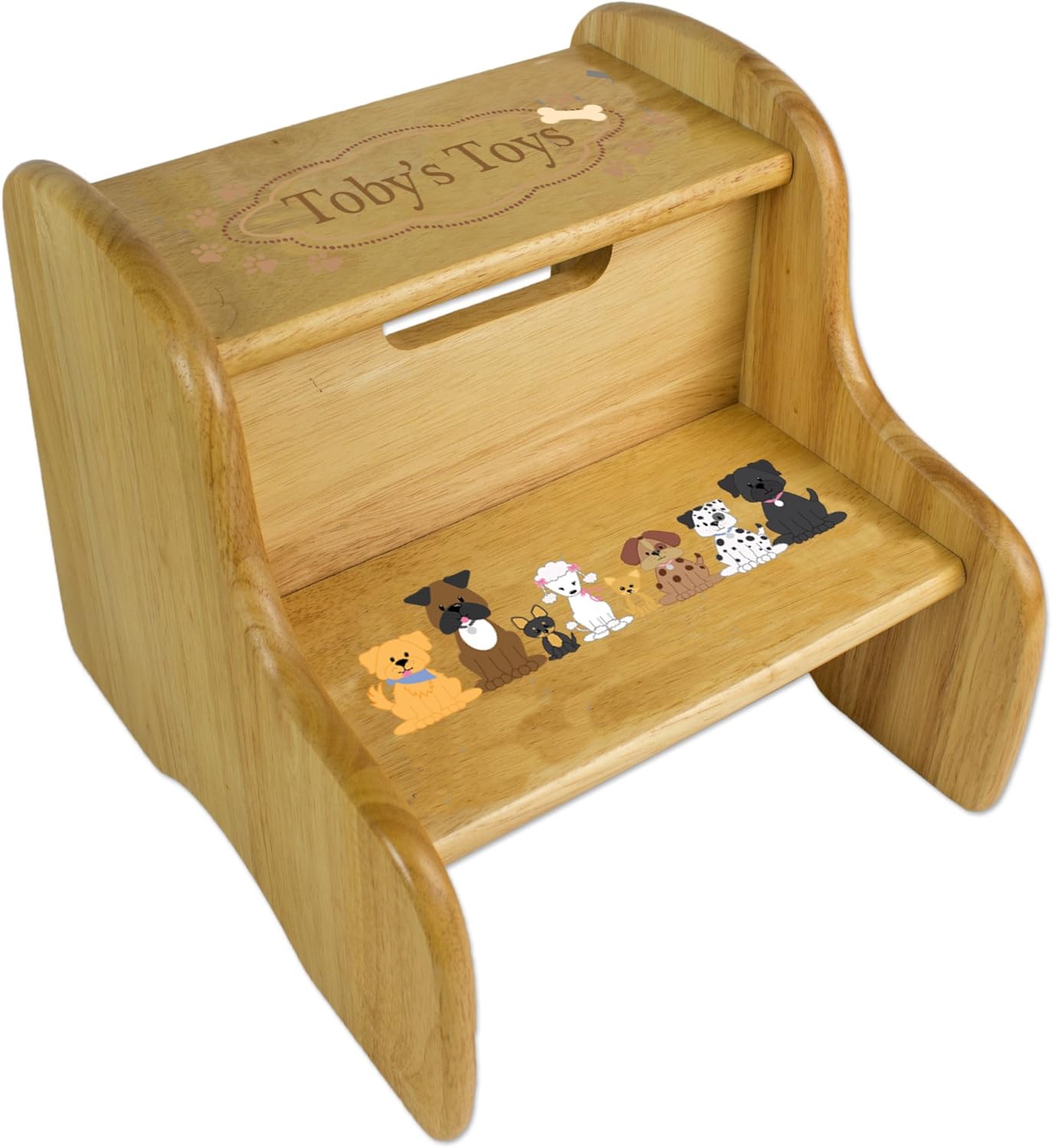 My Bambino Personalized Kids Step Stool | Brown Dogs Natural Two Step Stool | Custom Name Toddler Bathroom & Kitchen Helper | Great Baby Gift