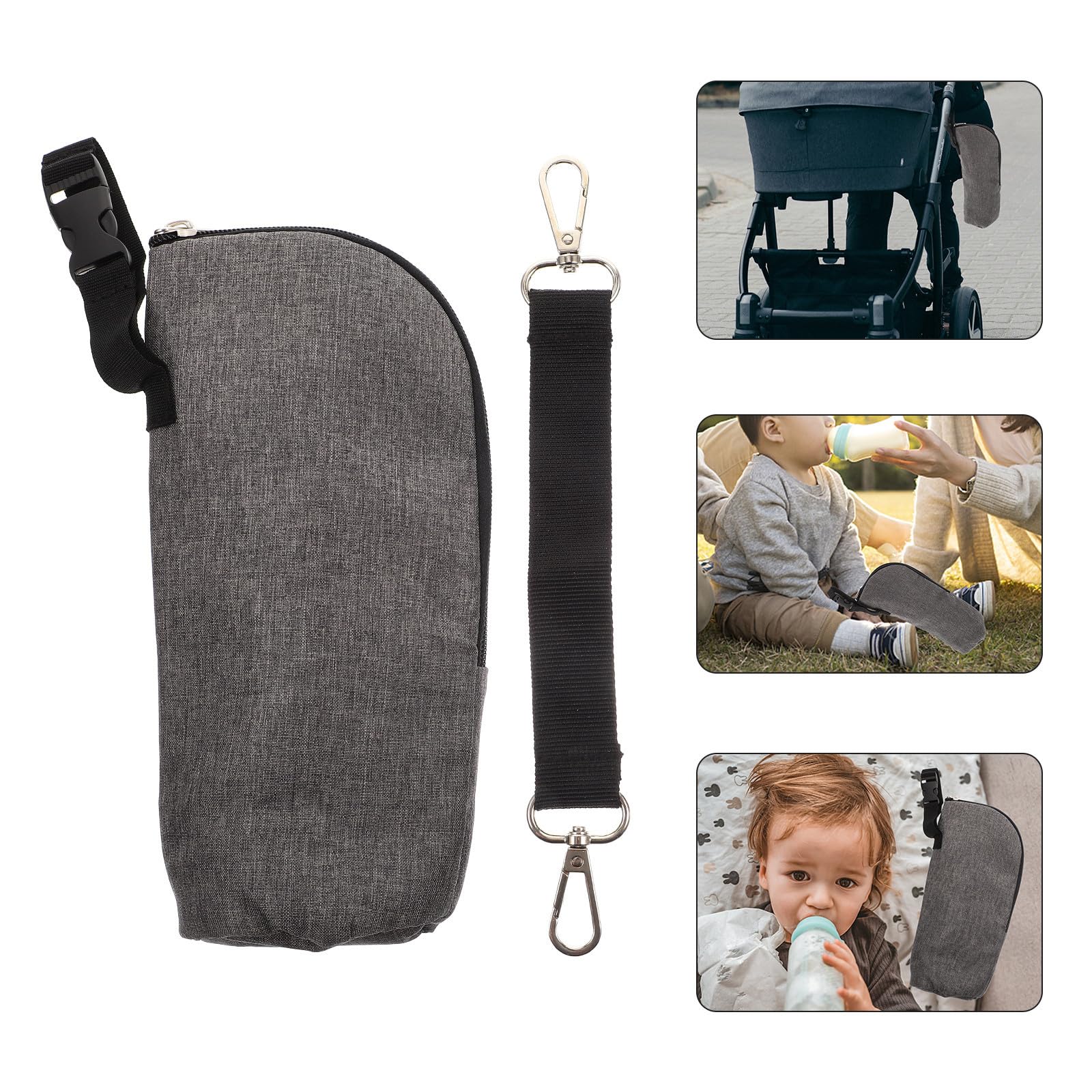 VICASKY 3juegos Térmicas para Biberones Funda Aislante para Leche y Agua para Bebés Color Gris Gancho para Cochecito