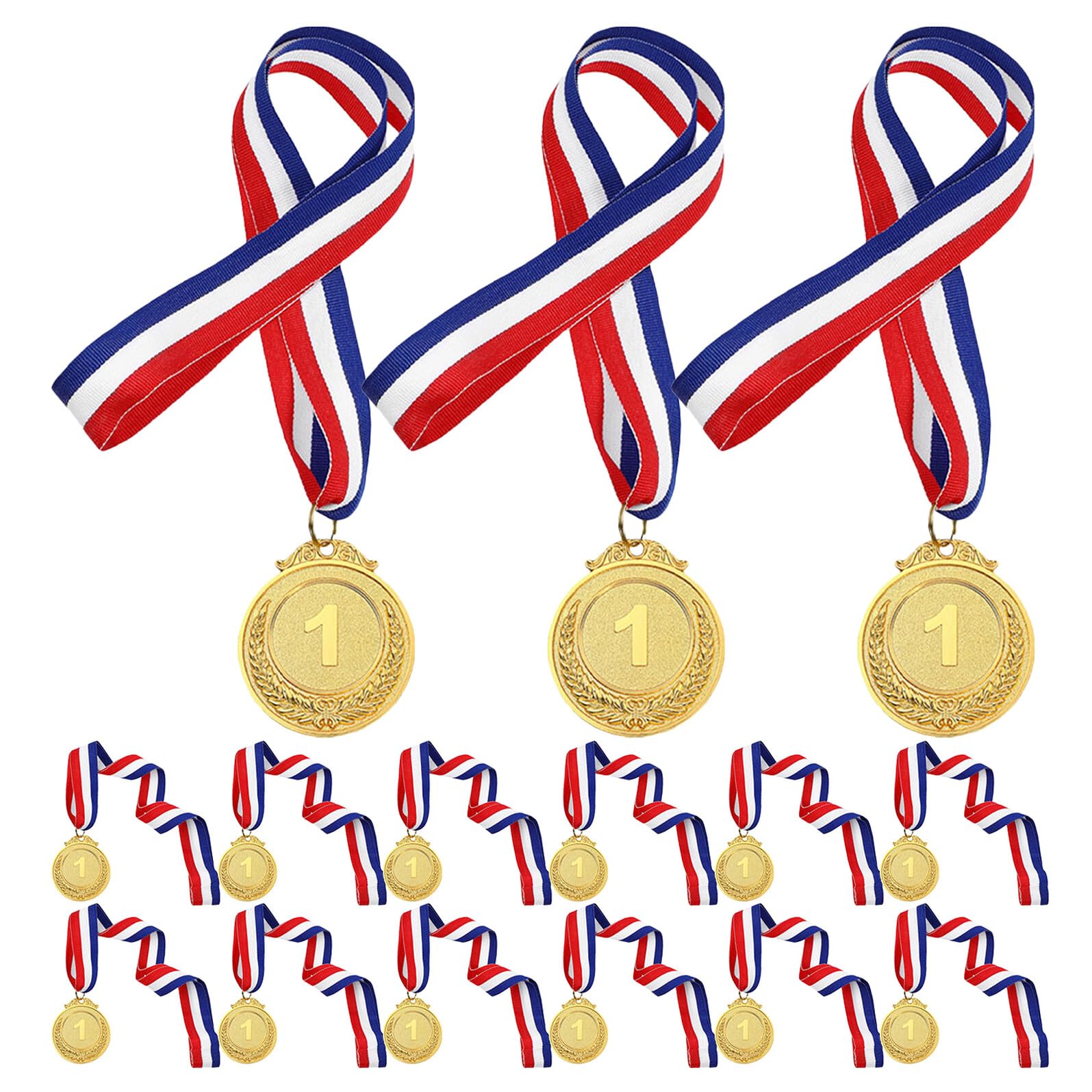 TOYANDONA 15 Pezzi Medaglie Sportive per in Metallo Dorato con Numeri Nastro Comodo Premi per la Giornata Sportiva Calcio Basket e Feste Scolastiche