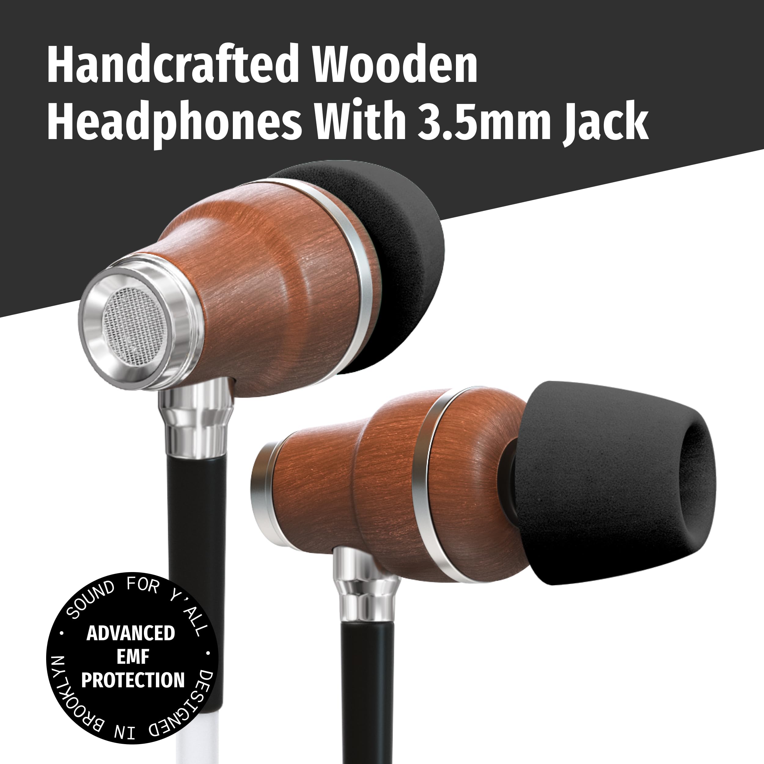 Symphonized Auricolari senza EMF, cuffie anti radiazioni per computer e telefono, jack da 3,5 mm, in vero legno e blocco EMF Premium per auricolari