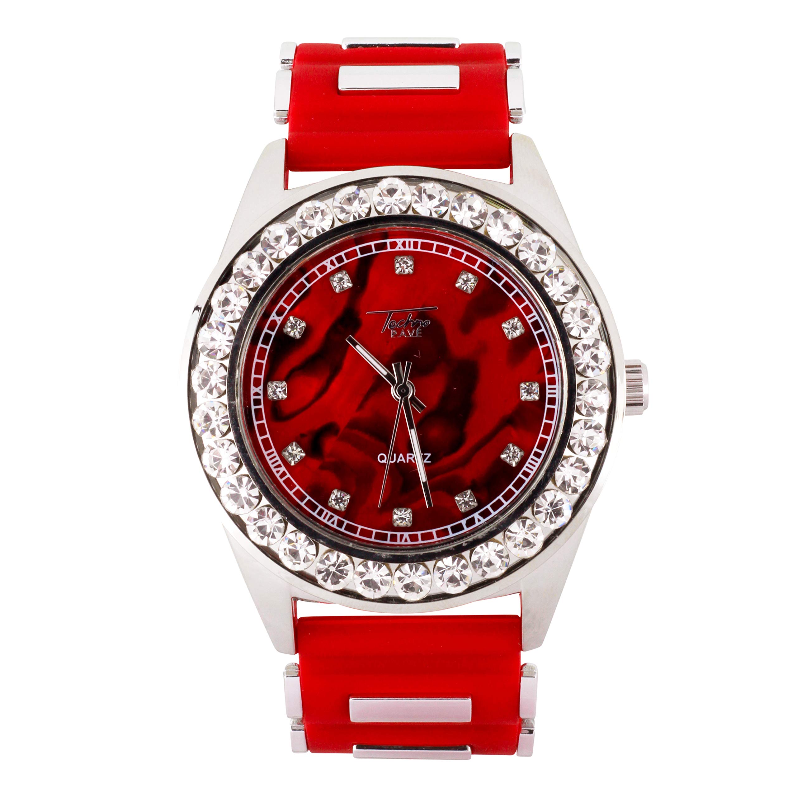 Luxury Men's 45mm Hip Hop Iced Out Watch with Solitaire Bezel - Stylish Marble Dial with Unique Diamond Hour Indicators - Adjustable Silicone Band - Exquisite 14k Gold & Silver Tone Finish