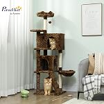 PawHut Cat Tree, 63 Inch Multi-Level Large Cat Tower with Sisal Scratching Posts, Condos, Plush Perches, Hammock, Ladder, Dangling Balls, for Indoor Kittens, Leopard Print