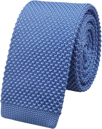 Mens Solid Color Textured Knit Skinny Tie Smart Necktie Flat Bottom