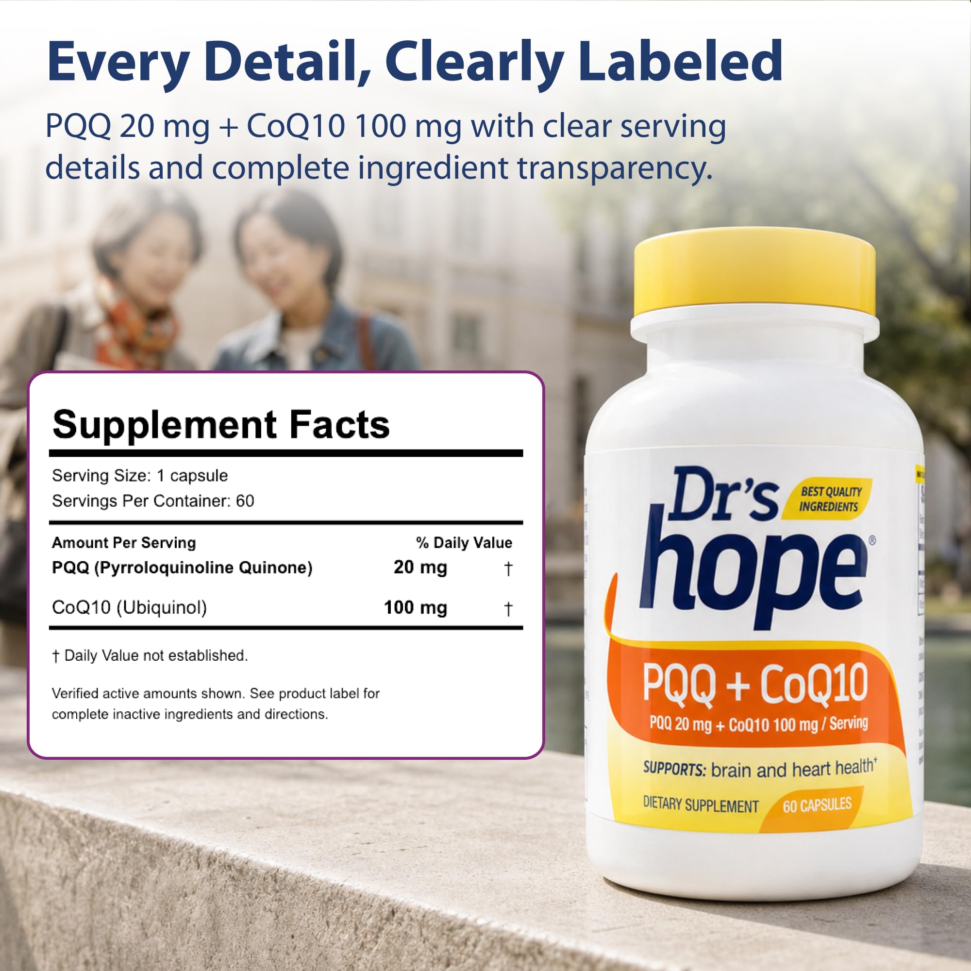 CoQ10 100mg + PQQ Supplement 20mg - Coenzyme Q10 with PQQ to Support Heart & Brain Health - Made in USA Backed by 30+ Years of Trust - GMP Certified & Non-GMO - 2 Month Supply — Amazon image 2