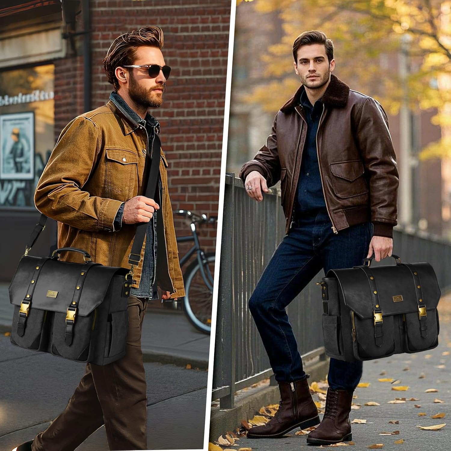 MATEIN Vintage Messenger Bag for Women, 15.6 Inch Laptop Bag Large Canvas PU Leather Briefcase with USB Port, Water Resistant Computer Shoulder Satchel Crossbody for Work Commuting, Grey-Black - Image 9