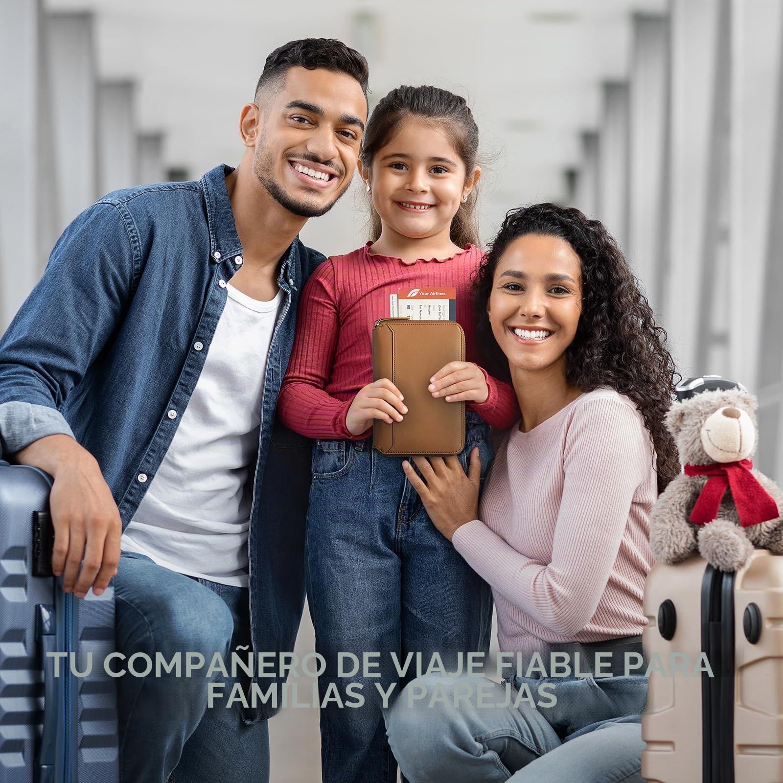 VULKIT Porta Pasaporte Familiar de Cuero para 4-6 pasaportes, Estuche Organizador de Documentos Premium, Billetera de Viaje Grande para Parejas y familias.