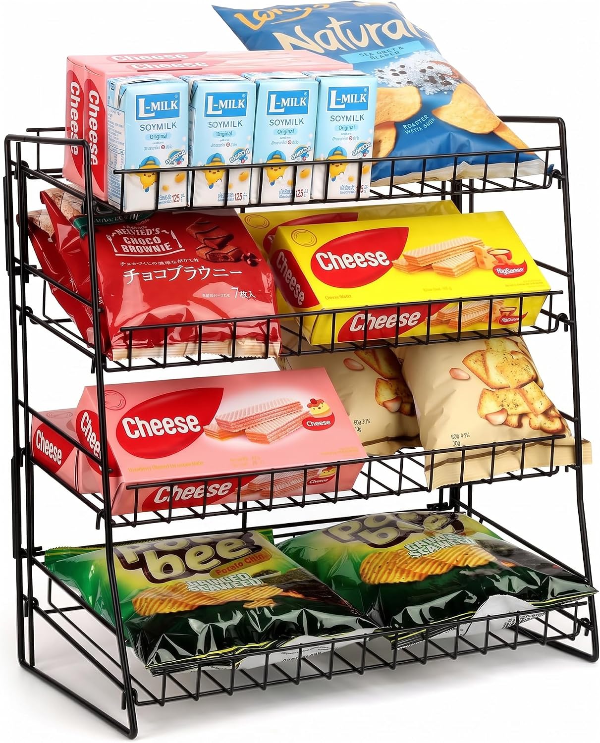 Liaakrr Candy Display Rack, Metal Snack Rack Display Stand, Snack Organizer for Countertop, Kitchen and Stores