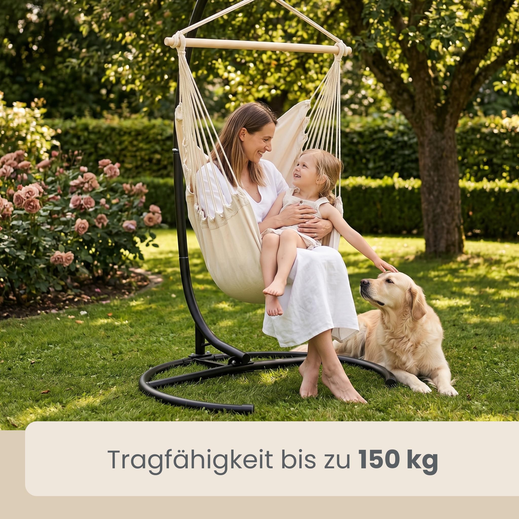 AMANKA Hängesessel Gestell bis 150 kg – Freistehender Hängesesselständer für Hängestuhl & Hängesitz – Stahlgestell Indoor & Outdoor - Hängestuhlgestell für Balkon, Terrasse, Garten & Wohnzimmer | Kein Bohren erforderlich – flexibel aufstellen und sofort e